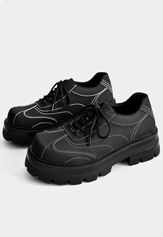 Utility smart shoes stitched grunge platform trainers black