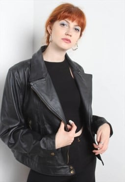 Vintage 80's Biker Leather Jacket Black