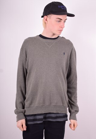 POLO RALPH LAUREN MENS VINTAGE JUMPER SWEATER LARGE GREY 90'