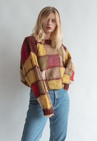 VINTAGE 80S FUNKY HANDMADE KNIT JUMPER
