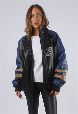 VINTAGE PVC NFL BOMBER JACKET USA FOOTBALL UK 18 (G2B)