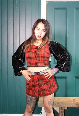 CO-ORDINATES TARTAN SKIRT AND TOP UPCYLCLED