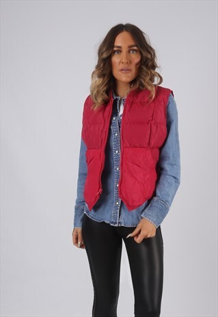 VINTAGE EDDIE BAUER GILET JACKET FITTED PINK UK 12 (DLAE)