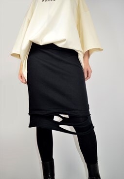 Black Organic Cotton Skirt with Ripped Bottom
