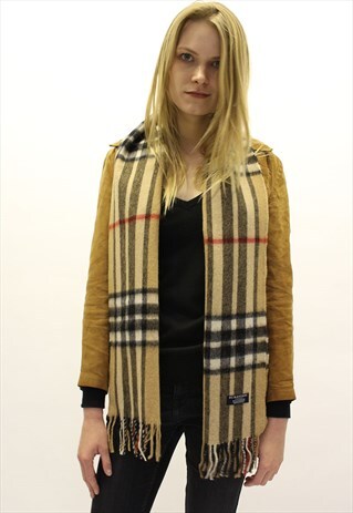 VINTAGE CASHMERE CHECKED SCARF BEIGE-AS56