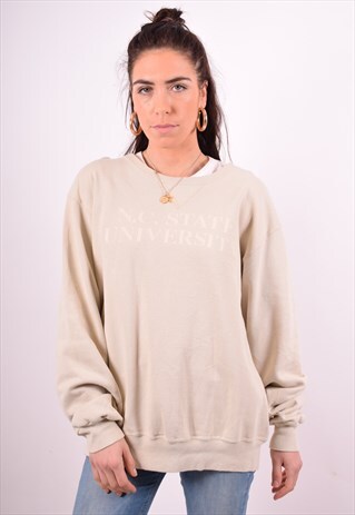 CHAMPION WOMENS VINTAGE SWEATSHIRT JUMPER LARGE BEIGE 90'S