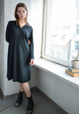 Vintage 60's Black Midi Long Sleeved Dress