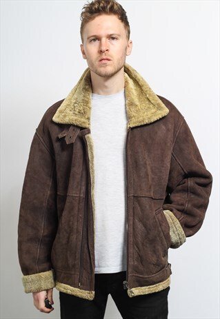 VINTAGE SUEDE AVIATOR FLEECE SHEEPSKIN JACKET