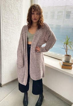 Vintage 90's Hand Knitted Brown/Pink Long Fit Cardigan