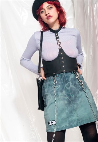 VINTAGE DENIM SKIRT REWORKED TIE-DYE EYE PATCH JEANS