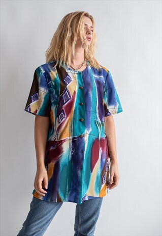 VINTAGE 80S FUNKY ROUND-NECK WATERCOLOR SHIRT