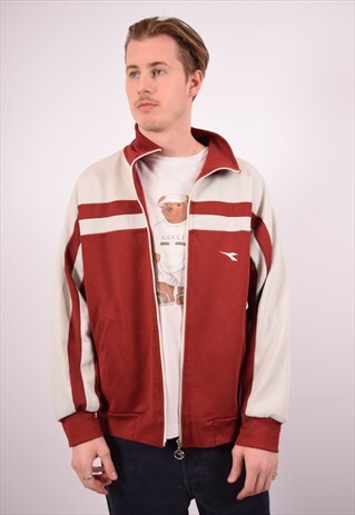 VINTAGE DIADORA TRACKSUIT TOP JACKET MAROON