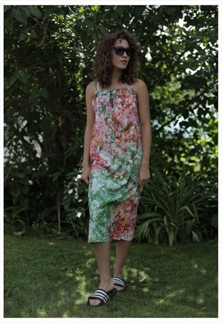 VINTAGE 80'S BOHO MIDI MULTI COLOUR LOOSE STRAP DRESS