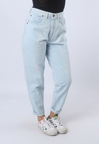 HIGH WAISTED DENIM JEANS TAPERED LEG VINTAGE UK 12 (G95Q)