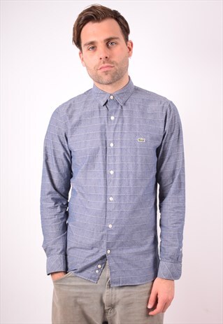 LACOSTE MENS VINTAGE SHIRT MEDIUM BLUE 90S