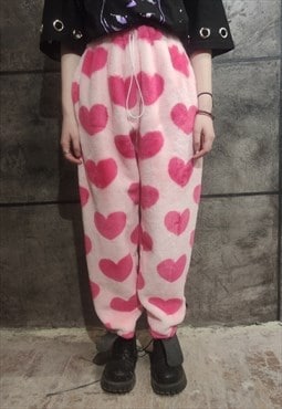 Heart fleece joggers hand made fauxfur heart overalls pink