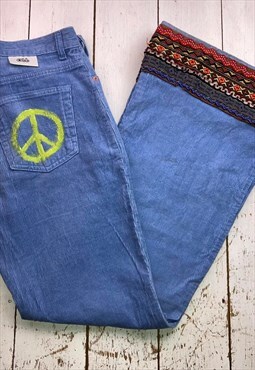 vintage corduroy trousers hippie festival print 