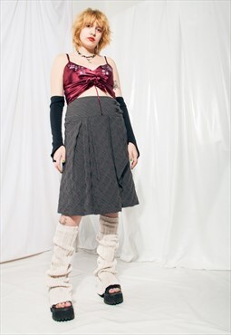 Vintage Skirt Y2K Dark Academia Preppy Midi in Grey
