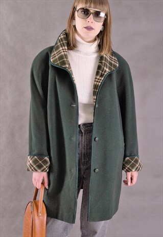 VINTAGE, DARK GREEN SHORT DUSTER COAT MADE OF WOOL