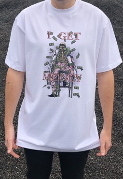 Oversized White T-shirt with graphic design I GET MONEY