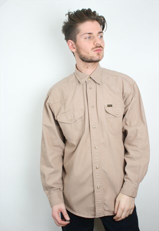 VINTAGE BEIGE WESTERN WRANGLER DENIM SHIRT