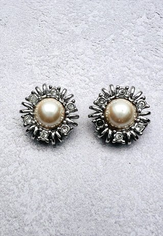 Christian Dior Earrings Authentic Silver Crystal Pearl 