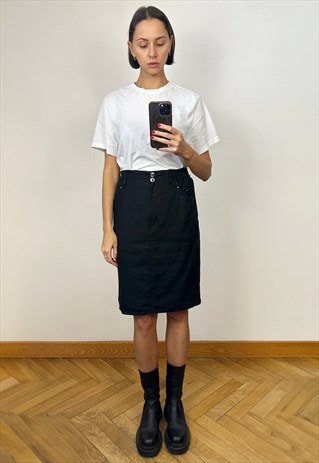 Black Linen Midi Skirt , Summer Skirt
