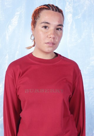 VINTAGE BURBERRY RED LONG SLEEVE STUDDED TEE