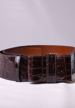 Vintage Crox Patter Leather Strap Belt in Brown