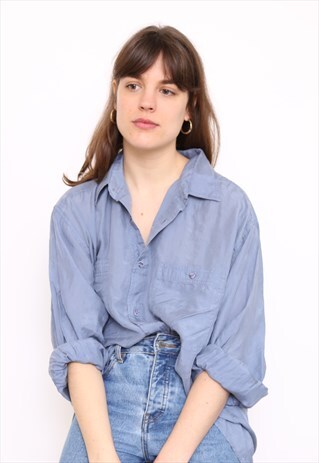 VINTAGE 90S BLUE SILK OVERSIZED BLOUSE SHIRT