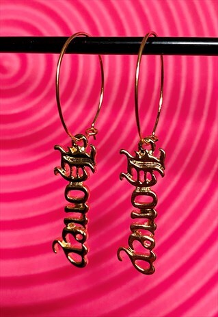 VINTAGE INSPIRED HOOPS EARRINGS IN GOLD WITH HONEY PENDANT