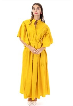 Cotton blend oversized shirt dress with ruffle sleeves desig