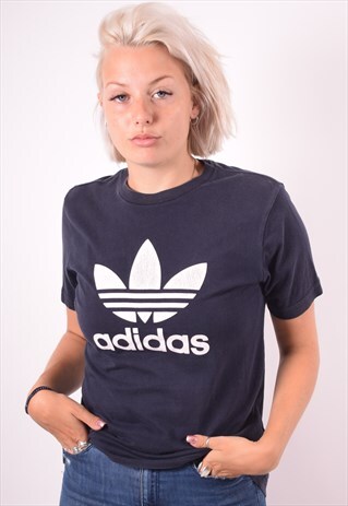 ADIDAS WOMENS VINTAGE T-SHIRT TOP MEDIUM BLUE 90S