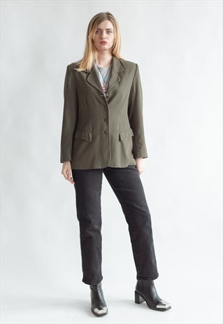 VINTAGE 80S MINIMAL FITTED BLAZER IN MOSS
