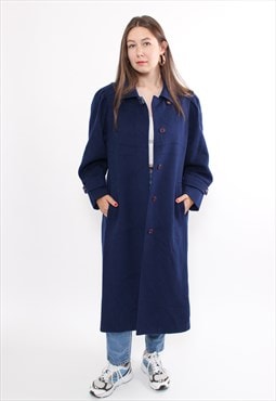 Vintage wool overcoat in blue, 90s minimalist puff shoulders