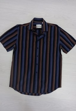 90's Vintage Shirt Black Multi Striped Print