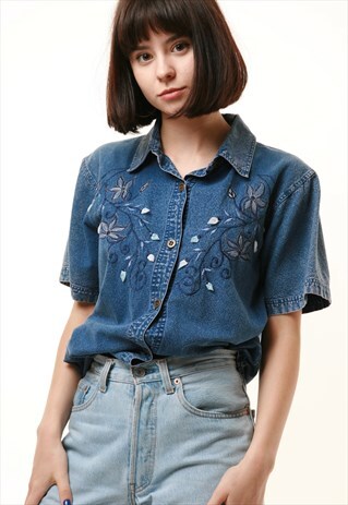 80S VINTAGE ACID WASH DENIM SHORT SLEEVE SHIRT 935