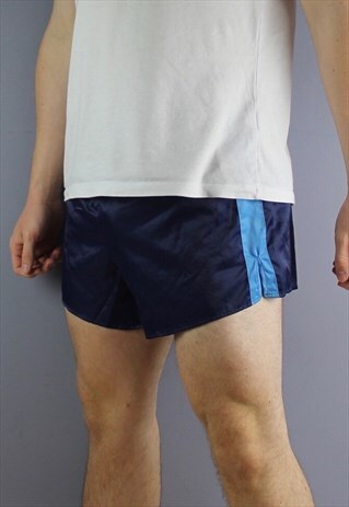 VINTAGE ERIMA SPRINTER SHORTS IN NAVY WITH EMBROIDERED LOGO