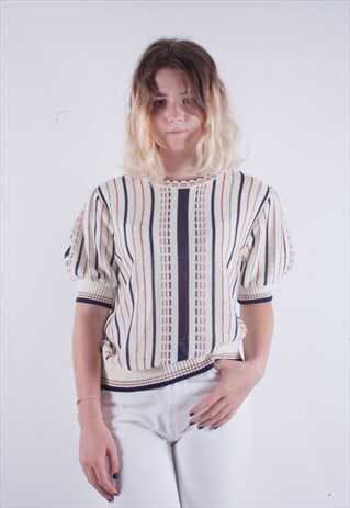 VINTAGE 70'S CROPPED STRIPED TULIP SLEEVE TOP