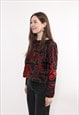 90S ABSTRACT EMBROIDERY PULLOVER BLOUSE, VINTAGE FUNKY TOP