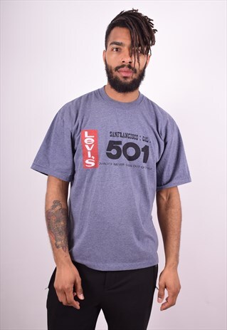 LEVI'S MENS VINTAGE T-SHIRT TOP LARGE BLUE 90S