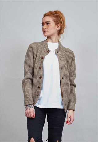 VINTAGE BEIGE WOOL 70'S CARDIGAN