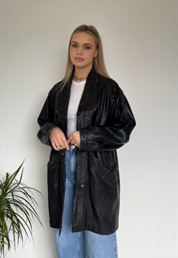 Vintage 90s Oversized Genuine Leather Blazer Long Jacket 
