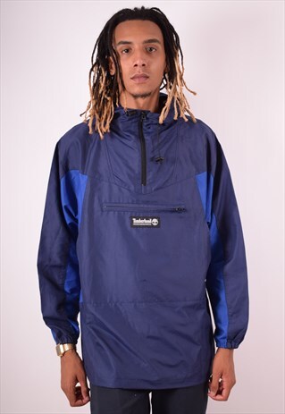 TIMBERLAND MENS VINTAGE PULLOVER JACKET MEDIUM BLUE 90S