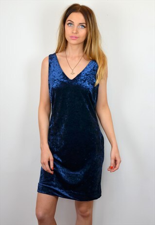 VINTAGE 90S VELVET NAVY BLUE GRUNGE LOW BACK DRESS