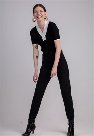 VINTAGE BLACK STRIPPED HIGH WAISTED TROUSERS
