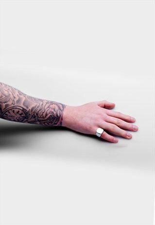 54 FLORAL 925 STERLING SILVER SIGNET METAL RING - SILVER
