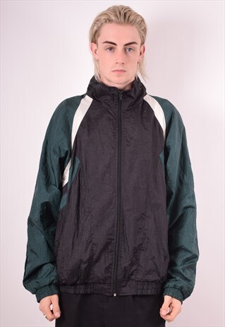 MENS VINTAGE TRACKSUIT TOP JACKET XL BLACK 90S