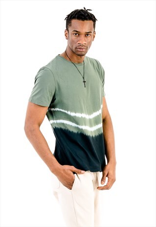 TIE DYE T-SHIRT IN GREEN AND BLACK WITH SHORT SLEEVES