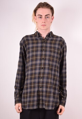 BROOKS BROTHERS MENS VINTAGE FLANNEL SHIRT LARGE NAVY 90S